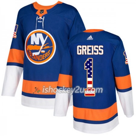 Mænd NHL New York Islanders Trøje Thomas Greiss 1 Adidas 2017-2018 Blå USA Flag Fashion Authentic
